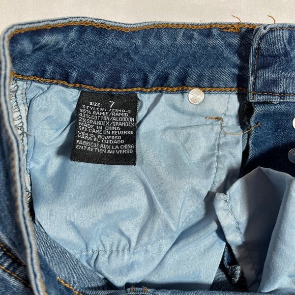 2 blue Distressed Button Denim Shorts - Picture 6 of 6